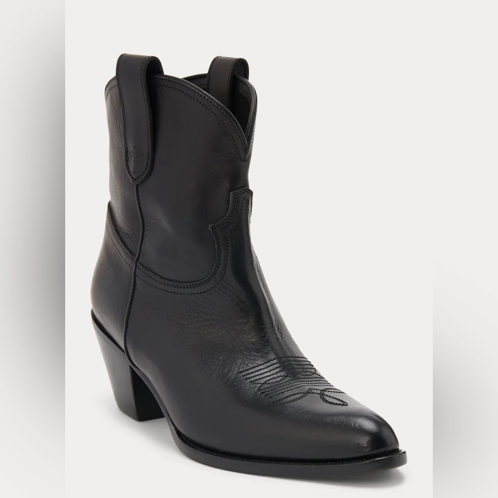 NEW Polo Ralph Lauren Leather Western Boot Black Size 7